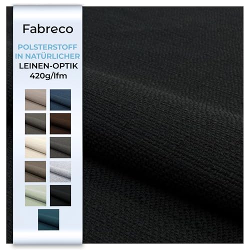 Fabreco POLTANO Webstoff Strukturstoff Leinwandstoff - Möbelstoff, Polsterstoff, Dekostoff, pflegeleicht, Meterware 140cm breit, Gewicht 420 g/lfm - Schwarz von Fabreco