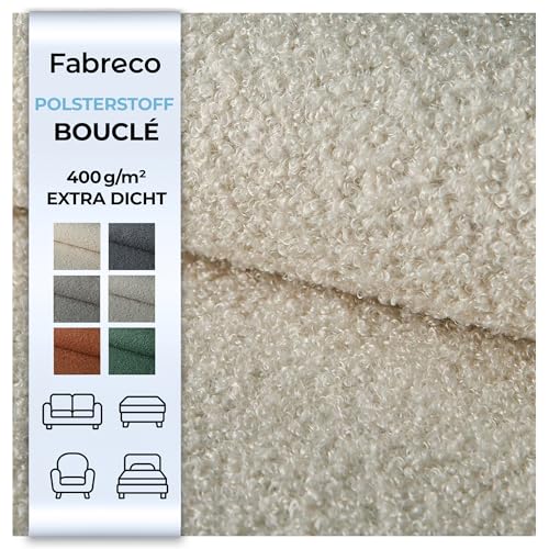 Fabreco - Polsterstoff Meterware ZENDAUR - Breite 142cm – Bezugsstoff & Polsterstoff Möbelstoff Meterware: Bouclé Stoff - Plüschstoff für Sitzbank, Stühle, Sofastoffe & DIY - Robust & Weich (Creme) von Fabreco
