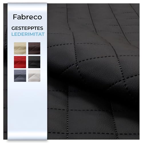 Fabreco - KUNSTLEDER Meterware RAINPIK (1 M x 140 cm) – Gestepptes Lederimitat in Lederoptik - Polsterstoff & Bezugsstoff Meterware für Möbelstoffe - Stoffe für Stühle Beziehen (Schwarz) von Fabreco