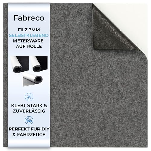 Fabreco Filz Selbstklebend Meterware 3mm Dicke (0,5 M x 150 cm) – Klebefilz & Filzstoff für Möbel, Schutz & Dekoration | Bastelfilz perfekt als Filzgleiter, Filzmatte & Vliesstoff (Grau) von Fabreco