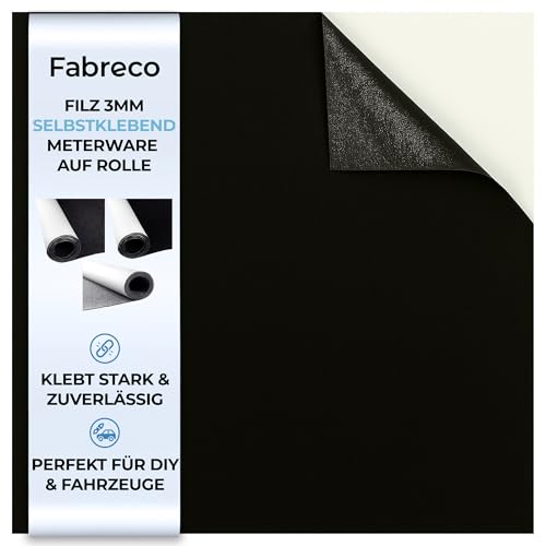 Fabreco Filz Selbstklebend Meterware 3mm Dicke (0,5 M x 150 cm) – Klebefilz & Filzstoff für Möbel, Schutz & Dekoration | Bastelfilz perfekt als Filzgleiter, Filzmatte & Vliesstoff (Schwarz) von Fabreco