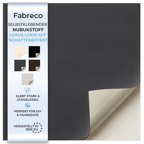 Fabreco – Selbstklebender Stoff - NUBUK 300 g/lfm | Dachhimmel Stoff Selbstklebend | Velourstoff Zum Kleben – 200 x 148 cm | Mikrofaser Samtstoff Selbstklebend für Auto, Möbel & DIY – Dunkelgrau von Fabreco