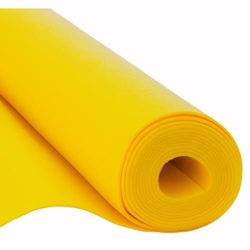 Fabreco Soft Filz Meterware 3mm Dicke (5 M x 150 cm) | Weicher Filzstoff Meterware | Filz zum Basteln, Dekoration & DIY | Bastelfilz 3mm für Polster, Tischläufer, Filzmatte & Filzunterlage (Gelb) von Fabreco