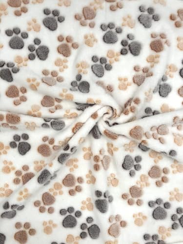 Fabreco TAREVA Doppelseitiger Strickstoff, Polar, Fleecestoff, Micro-Fleece für: Babydecken, Dekorationen, Kissen, Haustierbetten, Meterware - breite 160cm (Pfoten Beige) - 05 von Fabreco