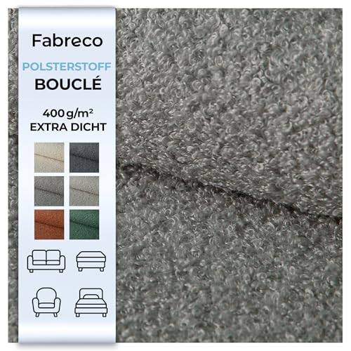 Fabreco - Polsterstoff Meterware ZENDAUR (100x142cm) – Bezugsstoff & Polsterstoff Möbelstoff Meterware: Bouclé Stoff - Plüschstoff für Sitzbank, Stühle, Sofastoffe & DIY - Robust & Weich (Grau) von Fabreco