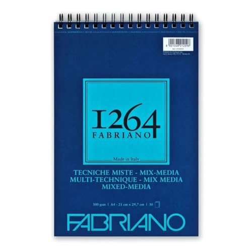 Fabriano 19100643 Honsell 19100643-Fabriano Mix Media Spiralblock 1264, 300 g/qm, DIN A4, 30 naturweißes, mittelkörniges Papier, säurefrei, für alle vielfältige Techniken geeignet, weiß, 40 Blatt Fabriano 19100643 Honsell 19100643-Fabriano Mix Media Spiralblock 1264, 300 g/qm, DIN A4, 30 naturweißes, mittelkörniges Papier, säurefrei, für alle vielfältige Techniken geeignet, weiß, 40 Blatt von Fabriano