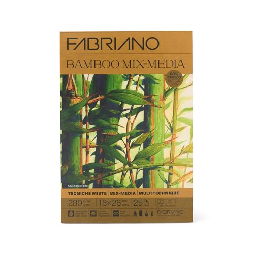 Fabriano Bamboo Künstlerpapier 90 % Bambus 280 g/m² – Natürliche Körnung, FSC® Mix, Säurefrei, für Mischtechniken, Malerei und Zeichnung – Warmweiß (18 x 26 cm) von Fabriano
