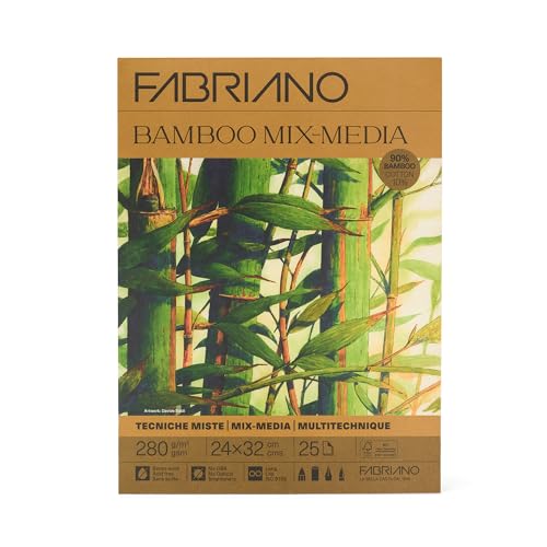 Fabriano Bamboo Künstlerpapier 90 % Bambus 280 g/m² – Natürliche Körnung, FSC® Mix, Säurefrei, für Mischtechniken, Malerei und Zeichnung – Warmweiß (24x32 cm) von Fabriano