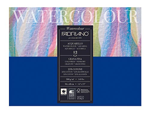 Honsell 17313648 - Fabriano Watercolour Aquarellkarton, 300 g/m², 36 x 48 cm, 12 Blatt, Block kopfgeleimt, naturweiß, Feinkorn, säurefrei, samtartige Oberfläche Honsell 17313648 - Fabriano Watercolour Aquarellkarton, 300 g/m², 36 x 48 cm, 12 Blatt, Block kopfgeleimt, naturweiß, Feinkorn, säurefrei, samtartige Oberfläche von Fabriano
