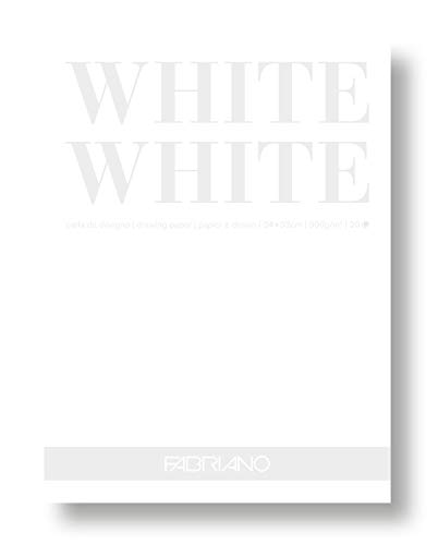 Honsell 19100419 - Fabriano White White Block, strahlend weißes Papier mit matter, unbeschichteter Oberfläche, 300 g/m², 24 x 32 cm, 20 Blatt, ideal für Pastelle, Farbstifte und Marker von Fabriano