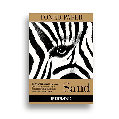 Honsell 19100498 - Fabriano Toned Sand Zeichenblock, DIN A3, 50 Blatt, 120 g/m², sandfarbenes Zeichenpapier mit 15 Prozent Baumwollanteil, natürliche Oberfläche, für alle Trockentechniken von Fabriano