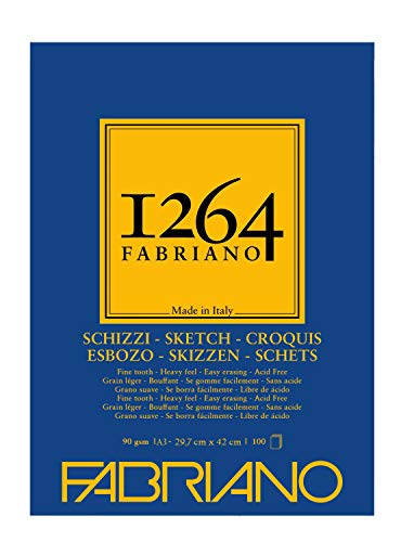 Honsell 19100633 - Fabriano Schizzi Skizzenblock 1264 kopfgeleimt, 90 g/qm, DIN A3, 100 Blatt Skizzenpapier in elfenbeinweiß, säurefrei, leicht gekörnt, für alle Trockentechniken von Fabriano