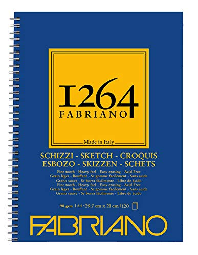 Honsell 19100635 - Fabriano Schizzi Skizzenblock 1264 mit Längsspirale, 90 g/qm, DIN A4, 120 Blatt Skizzenpapier in elfenbeinweiß, säurefrei, leicht gekörnt, für alle Trockentechniken Honsell 19100635 - Fabriano Schizzi Skizzenblock 1264 mit Längsspirale, 90 g/qm, DIN A4, 120 Blatt Skizzenpapier in elfenbeinweiß, säurefrei, leicht gekörnt, für alle Trockentechniken von Fabriano