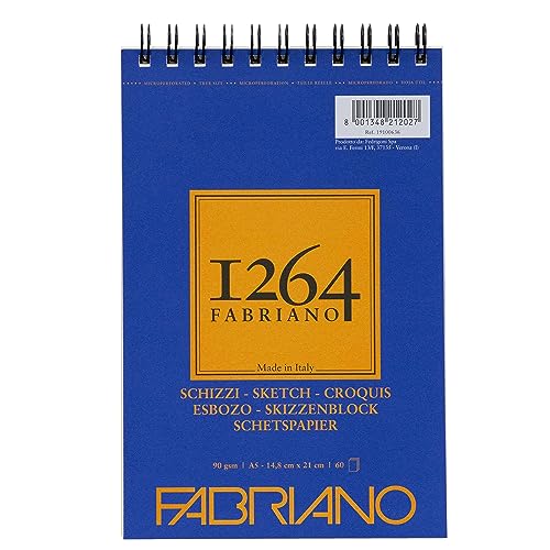 Honsell 19100636 - Fabriano Schizzi Skizzenblock 1264 mit Kopfspirale, 90 g/qm, DIN A5, 60 Blatt Skizzenpapier in elfenbeinweiß, säurefrei, leicht gekörnt, für alle Trockentechniken Honsell 19100636 - Fabriano Schizzi Skizzenblock 1264 mit Kopfspirale, 90 g/qm, DIN A5, 60 Blatt Skizzenpapier in elfenbeinweiß, säurefrei, leicht gekörnt, für alle Trockentechniken von Fabriano