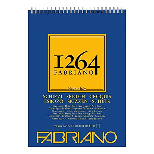 Honsell 19100637 - Fabriano Schizzi Skizzenblock 1264 mit Kopfspirale, 90 g/qm, DIN A4, 120 Blatt Skizzenpapier in elfenbeinweiß, säurefrei, leicht gekörnt, für alle Trockentechniken Honsell 19100637 - Fabriano Schizzi Skizzenblock 1264 mit Kopfspirale, 90 g/qm, DIN A4, 120 Blatt Skizzenpapier in elfenbeinweiß, säurefrei, leicht gekörnt, für alle Trockentechniken von Fabriano