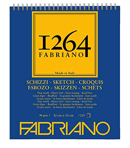 Honsell 19100638 - Fabriano Schizzi Skizzenblock 1264 mit Kopfspirale, 90 g/qm, 30 x 30 cm, 120 Blatt Skizzenpapier in elfenbeinweiß, säurefrei, leicht gekörnt, für alle Trockentechniken Honsell 19100638 - Fabriano Schizzi Skizzenblock 1264 mit Kopfspirale, 90 g/qm, 30 x 30 cm, 120 Blatt Skizzenpapier in elfenbeinweiß, säurefrei, leicht gekörnt, für alle Trockentechniken von Fabriano