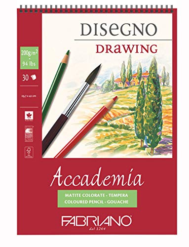 Honsell 44202942 - Fabriano Accademia Disegno mit Spiralbindung, DIN A3, 200 g/m², 30 Blatt, weiß, hochwertiges, radierfestes Zeichenpapier, säure- und ligninfrei, für viele Maltechniken geeignet von Fabriano