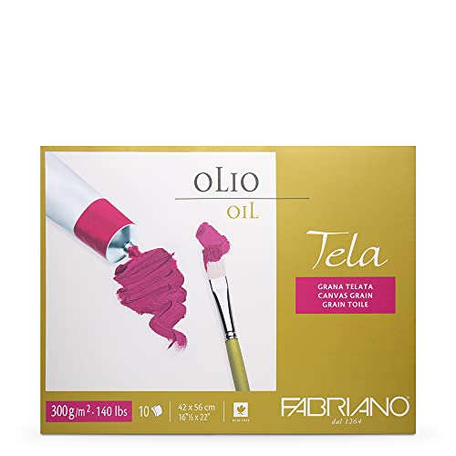 Honsell 68004256 - Fabriano "Tela" Ölmalkarton, Ölmalpapier mit Leinenstruktur, 300 g/m², 42 x 56 cm, 10 Blatt, Block 4 seitig geleimt, säurefrei und alterungsbeständig von Fabriano