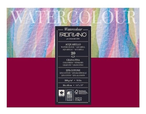 Fabriano Honsell 72613648 - Fabriano Watercolour Aquarellkarton, 200 g/m², 36 x 48 cm, 20 Blatt, Block 4 fach geleimt, naturweiß, Feinkorn, säurefrei, samtartige Oberfläche Fabriano Honsell 72613648 - Fabriano Watercolour Aquarellkarton, 200 g/m², 36 x 48 cm, 20 Blatt, Block 4 fach geleimt, naturweiß, Feinkorn, säurefrei, samtartige Oberfläche von Fabriano