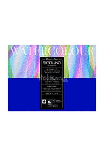 Honsell 73612040 - Fabriano Watercolour Aquarellkarton, 300 g/m², 20 x 40 cm, 20 Blatt, Block 4 fach geleimt, naturweiß, Feinkorn, säurefrei, samtartige Oberfläche von Fabriano
