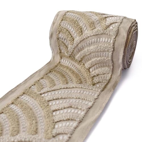 Fabric Mart Direct Beige & Cremefarbener bestickter Dekostoff mit Jakobsmuschel-Wellenmuster, Meterware, strukturiertes Bouclé-Gardinenband im Art-Deco-Stil, Polsterspitze für Tischdecken, 127 mm Band Fabric Mart Direct Beige & Cremefarbener bestickter Dekostoff mit Jakobsmuschel-Wellenmuster, Meterware, strukturiertes Bouclé-Gardinenband im Art-Deco-Stil, Polsterspitze für Tischdecken, 127 mm Band von Fabric Mart Direct