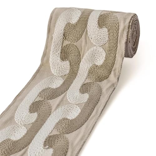 Fabric Mart Direct Beigefarbener Designer-Stoffbesatz mit griechischer Schlüsselwelle, bestickt, Meterware, Kettenstich-Gardinenband, Polsterspitze für Tischdecken, 121 mm breites Leinenbordüren Fabric Mart Direct Beigefarbener Designer-Stoffbesatz mit griechischer Schlüsselwelle, bestickt, Meterware, Kettenstich-Gardinenband, Polsterspitze für Tischdecken, 121 mm breites Leinenbordüren von Fabric Mart Direct