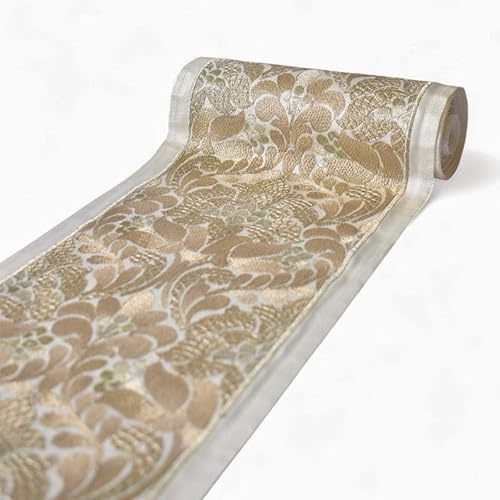 Fabric Mart Direct Champagner-Gold & Beige Barock-inspirierte Schnörkel-Dekostoffbesatz Meterware, florales Vorhangband, Polsterspitze für Tischdecken, 177 mm langes Vorhangband zum Selbermachen von Fabric Mart Direct