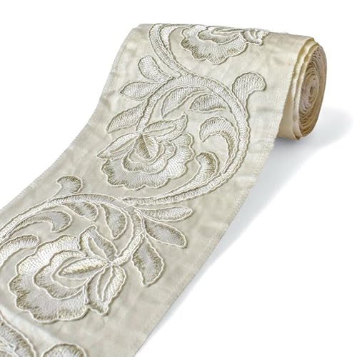 Fabric Mart Direct Cremefarbene Bloom-Applikation, bestickte Bordüre, Meterware, florale Stickerei-Spitze für Vorhänge, luxuriöse Polsterspitze für Tischdecken, 139 mm, Vorhangbesatz zum Selbermachen Fabric Mart Direct Cremefarbene Bloom-Applikation, bestickte Bordüre, Meterware, florale Stickerei-Spitze für Vorhänge, luxuriöse Polsterspitze für Tischdecken, 139 mm, Vorhangbesatz zum Selbermachen von Fabric Mart Direct