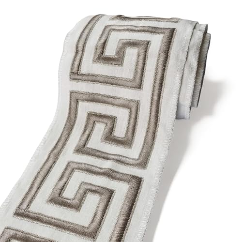 Fabric Mart Direct Dekorativer Stoffbesatz mit griechischem Schlüsselmuster in Elfenbein und Taupe, Meterware, geometrisches Bordürenband für Vorhänge, Polsterspitze für Tischdecken, 114 mm breites Fabric Mart Direct Dekorativer Stoffbesatz mit griechischem Schlüsselmuster in Elfenbein und Taupe, Meterware, geometrisches Bordürenband für Vorhänge, Polsterspitze für Tischdecken, 114 mm breites von Fabric Mart Direct