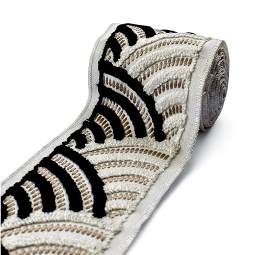 Fabric Mart Direct Elfenbein- und Weiß-Einfarbiges, gewölbtes Wellenbordüren-Dekorationsstoffband pro Meter, Bouclé-Vorhangbordürenband, Polsterspitze für Tischdecken, 127 mm (5 Zoll) Vorhangbesatz von Fabric Mart Direct