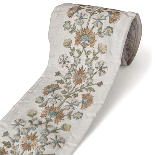 Fabric Mart Direct Elfenbeinfarbener und beigefarbener Designer-Stoffbesatz mit Blumenmotiv „Bliss“, Meterware, Blumen-Gardinenband, Polsterspitze für Tischdecken, 102 mm breites Stickband Fabric Mart Direct Elfenbeinfarbener und beigefarbener Designer-Stoffbesatz mit Blumenmotiv „Bliss“, Meterware, Blumen-Gardinenband, Polsterspitze für Tischdecken, 102 mm breites Stickband von Fabric Mart Direct