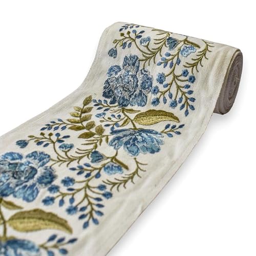 Fabric Mart Direct Elfenbeinfarbener und blauer Blumen-Stickrand mit Wiesenranken, Meterware, dekoratives Stoffband, botanisches Vorhangband, Polsterspitze für Tischdecken, 139 mm breite Borte Fabric Mart Direct Elfenbeinfarbener und blauer Blumen-Stickrand mit Wiesenranken, Meterware, dekoratives Stoffband, botanisches Vorhangband, Polsterspitze für Tischdecken, 139 mm breite Borte von Fabric Mart Direct
