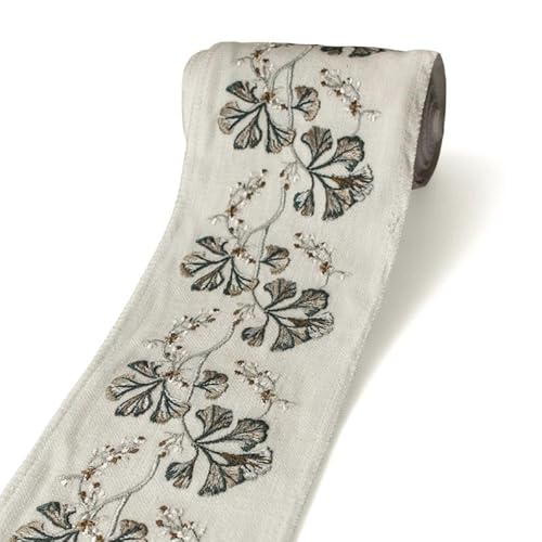 Fabric Mart Direct Elfenbeinfarbener und grüner Designer-Stoffbesatz mit Efeu-Blumenstickerei, Meterware, grünes Blumenvorhangband, Polsterspitze für Tischdecken, 102 mm breites Vorhangband Fabric Mart Direct Elfenbeinfarbener und grüner Designer-Stoffbesatz mit Efeu-Blumenstickerei, Meterware, grünes Blumenvorhangband, Polsterspitze für Tischdecken, 102 mm breites Vorhangband von Fabric Mart Direct