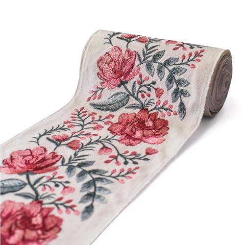 Fabric Mart Direct Elfenbeinfarbenes und Fuchsia-pinkes Blumenmuster mit Pfingstrosenranken-Stickerei, dekoratives Stoffband, Meterware, botanisches Vorhangband, Polsterspitze für Tischdecken, 139 mm Fabric Mart Direct Elfenbeinfarbenes und Fuchsia-pinkes Blumenmuster mit Pfingstrosenranken-Stickerei, dekoratives Stoffband, Meterware, botanisches Vorhangband, Polsterspitze für Tischdecken, 139 mm von Fabric Mart Direct