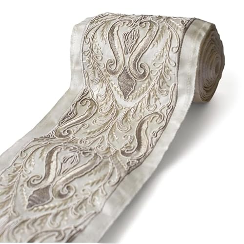 Fabric Mart Direct Elfenbeinfarbenes und cremefarbenes Designer-Stoffband mit Barockranken-Stickerei, Meterware, Zardozi-Bordürenband, Polsterspitze für Tischdecken, 127 mm breite Vorhangborte Fabric Mart Direct Elfenbeinfarbenes und cremefarbenes Designer-Stoffband mit Barockranken-Stickerei, Meterware, Zardozi-Bordürenband, Polsterspitze für Tischdecken, 127 mm breite Vorhangborte von Fabric Mart Direct