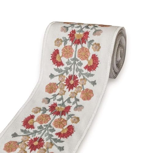 Fabric Mart Direct Elfenbeinfarbenes und rotes Designer-Stoffband mit Blumengarten-Stickerei, Meterware, Blumen-Gardinenband, Polsterspitze für Tischdecken, 102 mm breite Stickerei-Vorhangborte Fabric Mart Direct Elfenbeinfarbenes und rotes Designer-Stoffband mit Blumengarten-Stickerei, Meterware, Blumen-Gardinenband, Polsterspitze für Tischdecken, 102 mm breite Stickerei-Vorhangborte von Fabric Mart Direct
