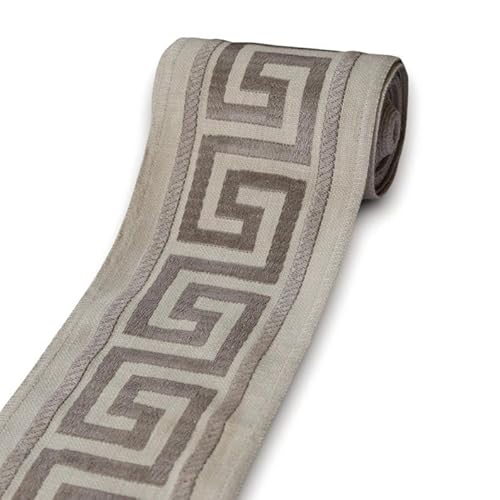 Fabric Mart Direct Grauer Designer-Stoffbesatz mit klassischem griechischen Schlüssel, Meterware, geometrisches Vorhangband, Polsterspitze für Tischdecken, 89 mm breites Jacquard-Gardinenband Fabric Mart Direct Grauer Designer-Stoffbesatz mit klassischem griechischen Schlüssel, Meterware, geometrisches Vorhangband, Polsterspitze für Tischdecken, 89 mm breites Jacquard-Gardinenband von Fabric Mart Direct