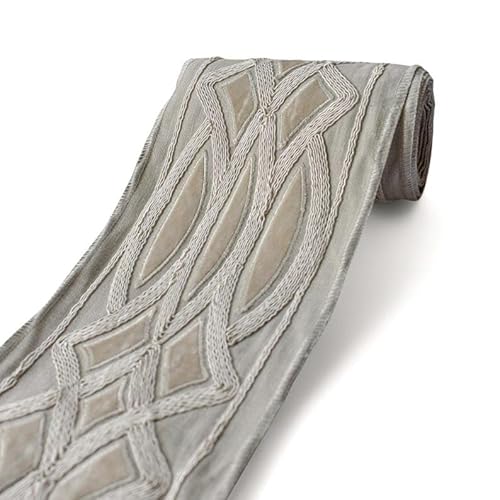 Fabric Mart Direct Hellgraues und elfenbeinfarbenes Gittersamtband mit Stickerei, Meterware, geometrisches Vorhangband, Polsterspitze für Tischdecken, 127 mm Samtbesatz Fabric Mart Direct Hellgraues und elfenbeinfarbenes Gittersamtband mit Stickerei, Meterware, geometrisches Vorhangband, Polsterspitze für Tischdecken, 127 mm Samtbesatz von Fabric Mart Direct