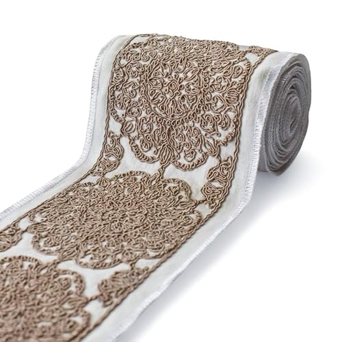 Fabric Mart Direct Medallion Cordwork Bestickte Bordüre Meterware, Mandala-Stickerei-Spitze für Vorhänge, Polsterspitze für Tischdecken, 121 mm, Barock-Vorhangbesatz zum Selbermachen Fabric Mart Direct Medallion Cordwork Bestickte Bordüre Meterware, Mandala-Stickerei-Spitze für Vorhänge, Polsterspitze für Tischdecken, 121 mm, Barock-Vorhangbesatz zum Selbermachen von Fabric Mart Direct