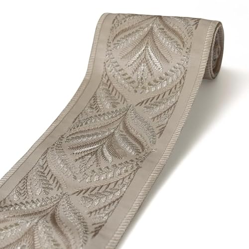 Fabric Mart Direct Perlbeige & Hellgold Zari Farn besticktes Designer-Stoffband, Meterware, florales Vorhangband, Polsterspitze für Tischdecken, 101 mm Vorhangbesatz zum Selbermachen Fabric Mart Direct Perlbeige & Hellgold Zari Farn besticktes Designer-Stoffband, Meterware, florales Vorhangband, Polsterspitze für Tischdecken, 101 mm Vorhangbesatz zum Selbermachen von Fabric Mart Direct