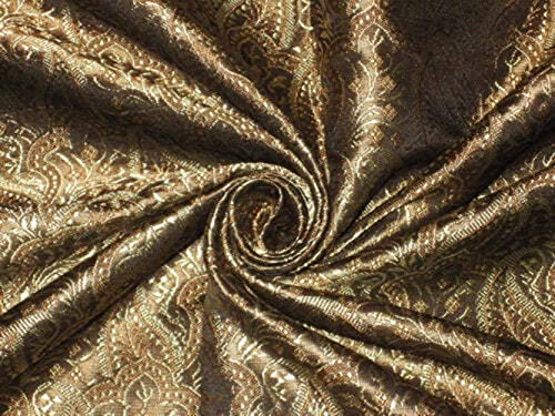 Viskose-Seidenbrokat-Stoff, Schwarz, Braun und Goldfarben, 111,8 cm breit, Brokat/Jacquard Viskose-Seidenbrokat-Stoff, Schwarz, Braun und Goldfarben, 111,8 cm breit, Brokat/Jacquard von FabricFactory