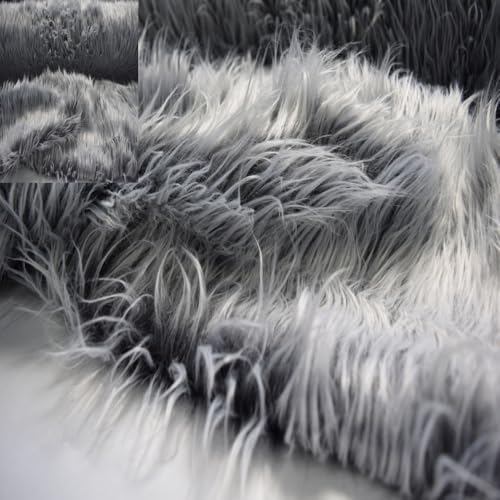 FABRICS-CITY FLOKATI TEDDYFELL STOFF KARNEVAL BEKLEIDUNG BASTEL REQUISITEN FOTOSHOOTING DEKO (Weiß/Grau, 100X150cm) von Fabrics-City