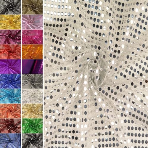 Fabrics-City HOCHWERTIG PAILETTEN STOFF PAILLETTENSTOFF 6MM STOFFE (SILBER/WEIß 50x110cm) von Fabrics-City