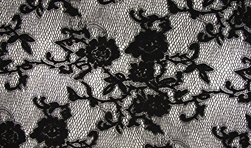 Fabrics-City SCHWARZ EDLE Spitze BEFLOCKT Rosenmuster Spitzenstoff Stoff Stoffe, 4390 von Fabrics-City
