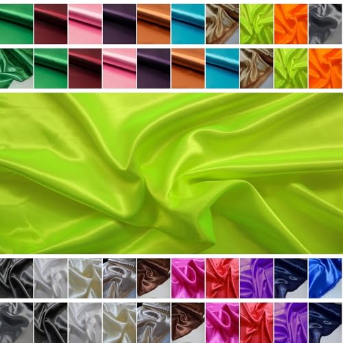 Fabrics-City SCHWER Satin Stoff SATINSTOFF GLÄNZEND Stoffe METERWARE, 3321 (Neongelbgrün) von Fabrics-City