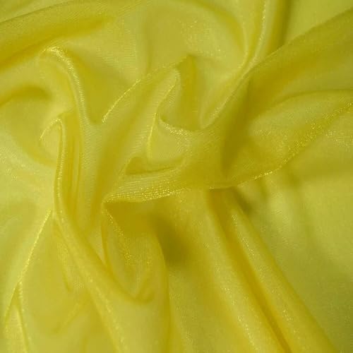 Fabrics-City gelb stretch fein Netz Stoff Glitzer Meterware ab 50cm Netzstoff Netzgewebe Tüllstoff Dekonetz Chiffon Organza für Brautkleider nähen basteln zum Kleben Karneval Kleid, 5283 von Fabrics-City