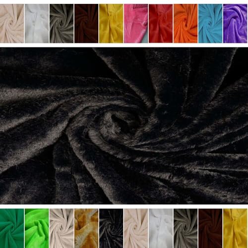 Fabrics-City schwarz stretch Kaninchen Fell Plüsch Stoff Kaninchenfell Kunstpelz Kunstfell Kuschelfell Teddyfell Webpelz Fellimitat Plüschstoff für Dekoration Kleidung DIY Nähprojekte hochwertig, 3950 von Fabrics-City