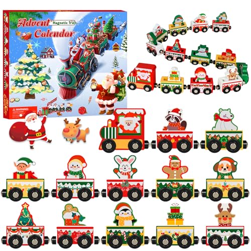 Adventskalender 2025 Holz Eisenbahn Kinder, 24 Tage Weihnachten Adventskalender Zug,Kinderspielzeug Magnetic Weihnachten Zug Holzspielzeug,Weihnachtsgeschenke für Jungen Mädchen und Kinder 3+ Jahren Adventskalender 2025 Holz Eisenbahn Kinder, 24 Tage Weihnachten Adventskalender Zug,Kinderspielzeug Magnetic Weihnachten Zug Holzspielzeug,Weihnachtsgeschenke für Jungen Mädchen und Kinder 3+ Jahren von Facairzd