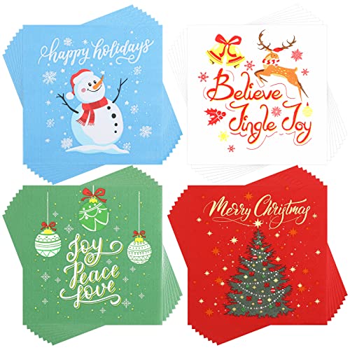 100 Stück Weihnachtsservietten Schneemann Papierservietten Fröhlicher Weihnachtsbaum Schneeflocke Cocktail Servietten Weihnachtselch Gastpapier Handtuch Winter (Schneemann, 10 x 10 Zoll) von Faccito