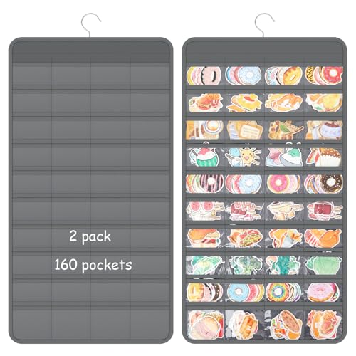 Faccito 2 Stück Hänge-Aufkleber-Organizer, doppelseitig, 80 Taschen, tragbare Wandaufkleber, Diagrammhalter für Verkäufer, Veranstaltungen, Sammler, Kleinunternehmer (grau) von Faccito